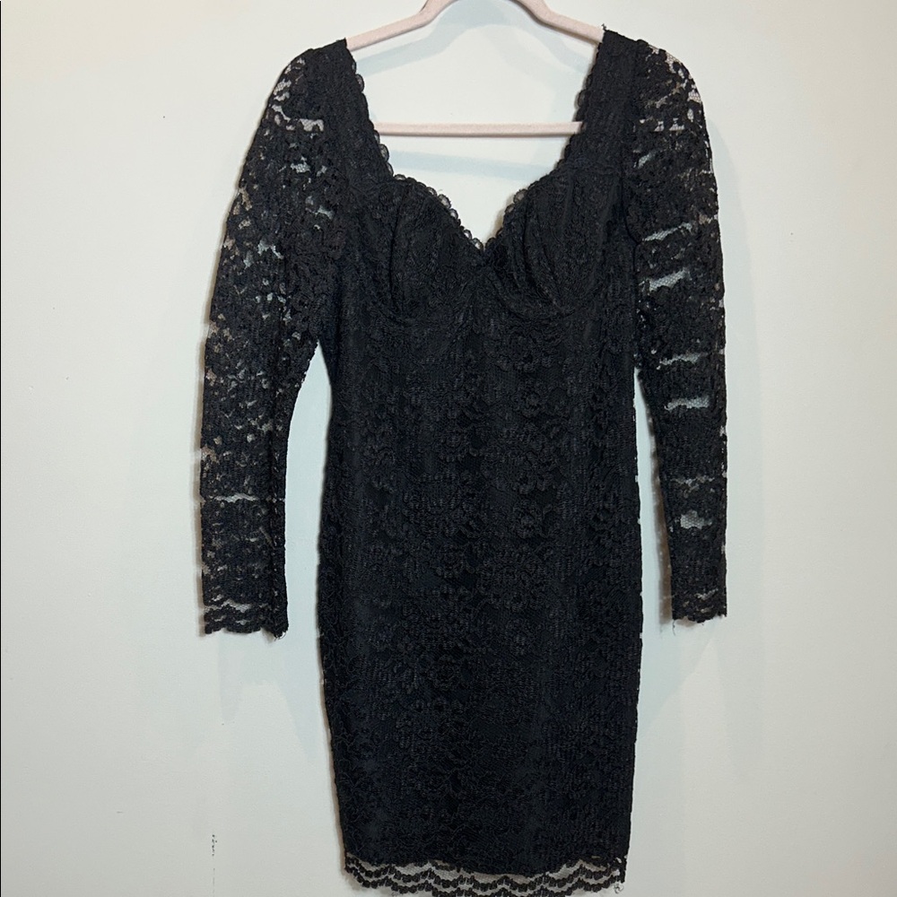 Moda International Vintage Black Lace Long Sleeve Dress
